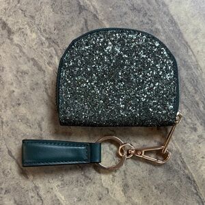 Glittery Green Coin Purse with Keychain EUC